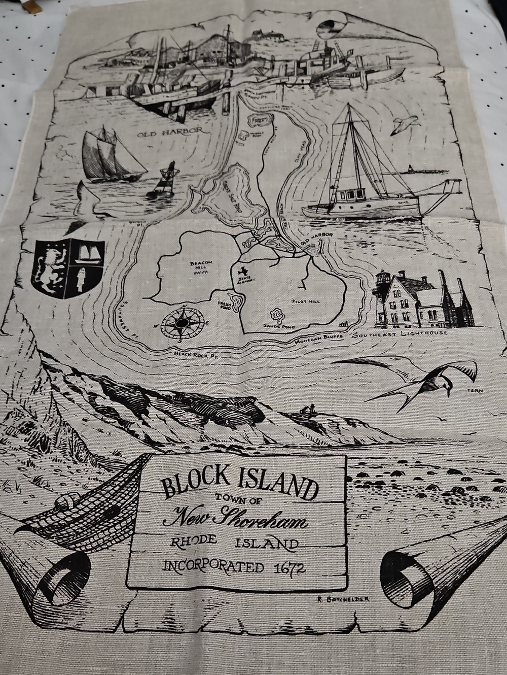 Block Island New Hampshire Linen Tea Towel